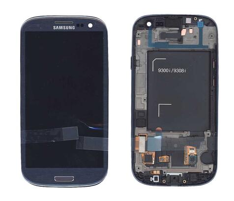 Матрица с тачскрином (модуль) для Samsung Galaxy S3 Duos GT-I9300I синий с рамкой